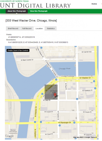 Screenshot of Google map display with a place box and place point.