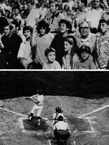 Fans enjoying watching the Texas Rangers play a home game during their first ever season in 1972.