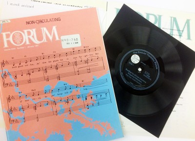 Sample issues of English Teaching Forum, with sample of vinyl flexi disc record.