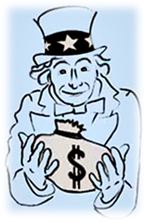Uncle Sam holding a bag of your money