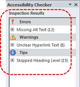 MS Word Accessibility Checker Panel