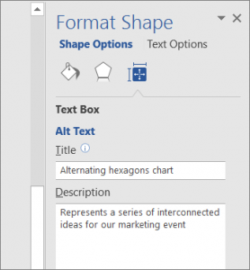 Microsoft Word side bar for creating alternate text