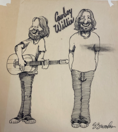 Two Willie Nelson figures as ketches, one with guitar