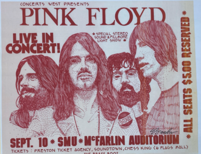 Sketched cover art for the band Pink Floyd drawn with sketches of band members in red ink