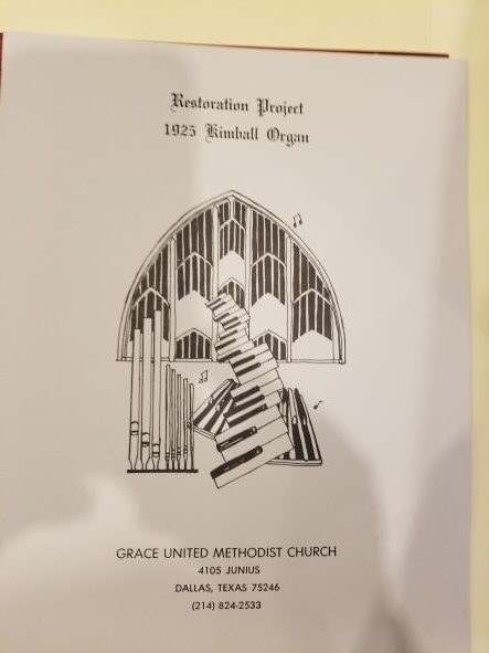 the cover page of recital program with organ imagery