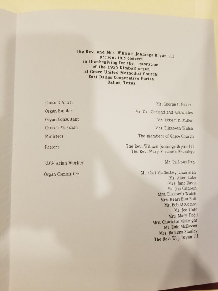 a list of the contributors to the organ concert in the program