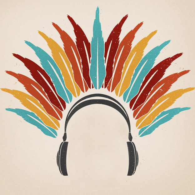 cover art featuring headphones and headdress