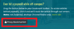 A screenshot with a red box that indicates "Proxy bookmarklet"