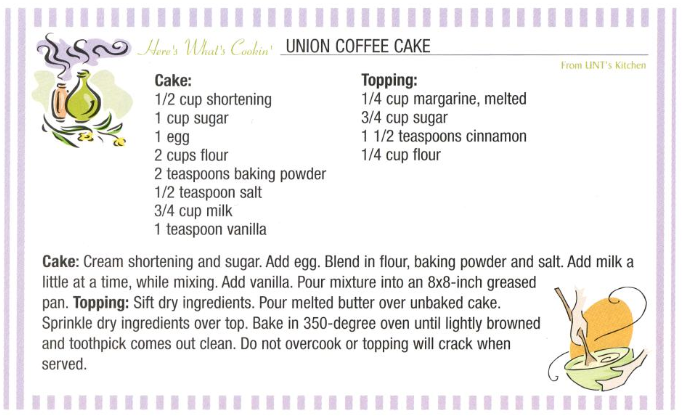 Recipe for UNT Union Coffee Cake