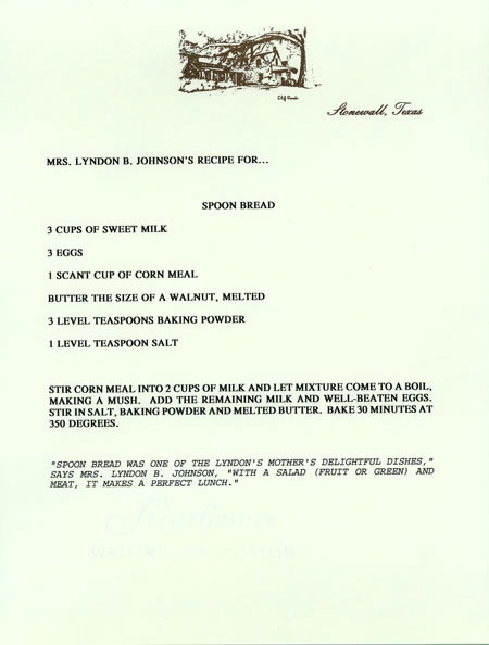 Mrs. Lyndon B. Johnson's Recipe for Spoon Bread