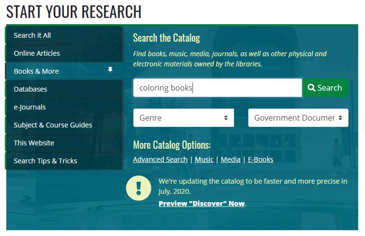 Genre search in UNT Libraries catalog