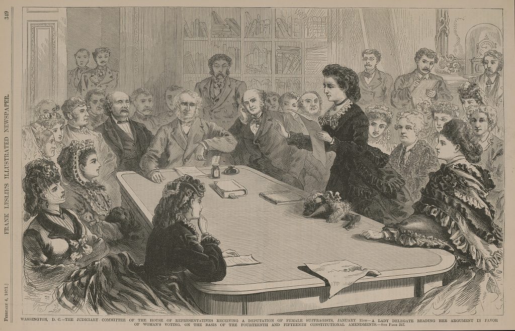 Victoria Woodhull testifying before a congressional committee