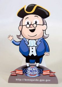 Stand-up display of Ben mascot from Ben's Guide to U.S. Government