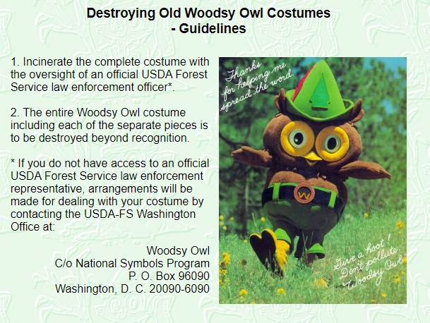 Destroying Old Woodsy Owl Costumes