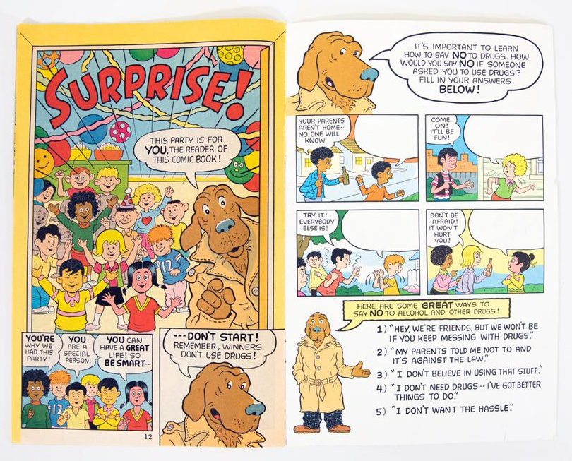 Two-page spread of the promotional comic "McGruff's Suprise Party," featuring McGruff the Crime Dog.