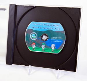 CD containing software for running educational computer games featuring Thirstin', the EPA mascot who looks like a glass of water wearing a baseball cap.