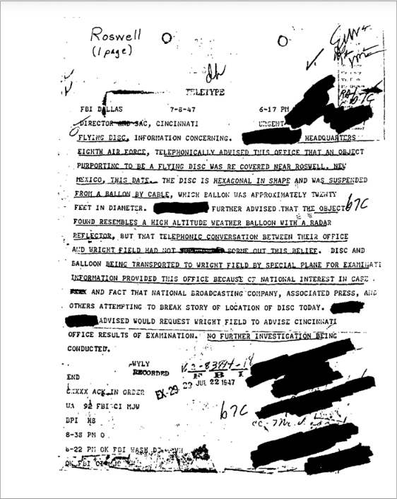 FBI report on Roswell incident