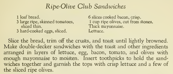 Recipe for Ripe-Olive Club Sandwiches