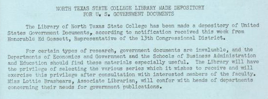 North Texas State College Library Made Depository 