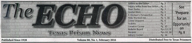 Sample banner from Texas prison newspaper The ECHO
